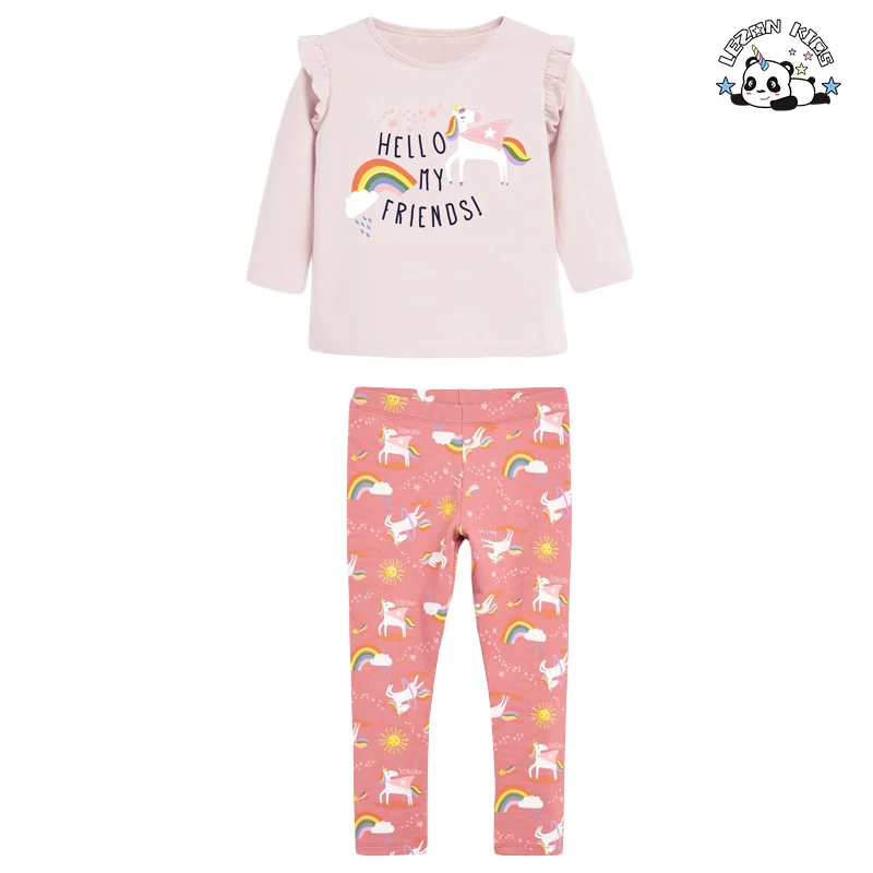 LEZONKIDS - Baby Girls Clothes Spring Autumn Unicorn Ruffle Long Sleeve Rainbow Elastic Pant Toddler Girls Clothing Sets